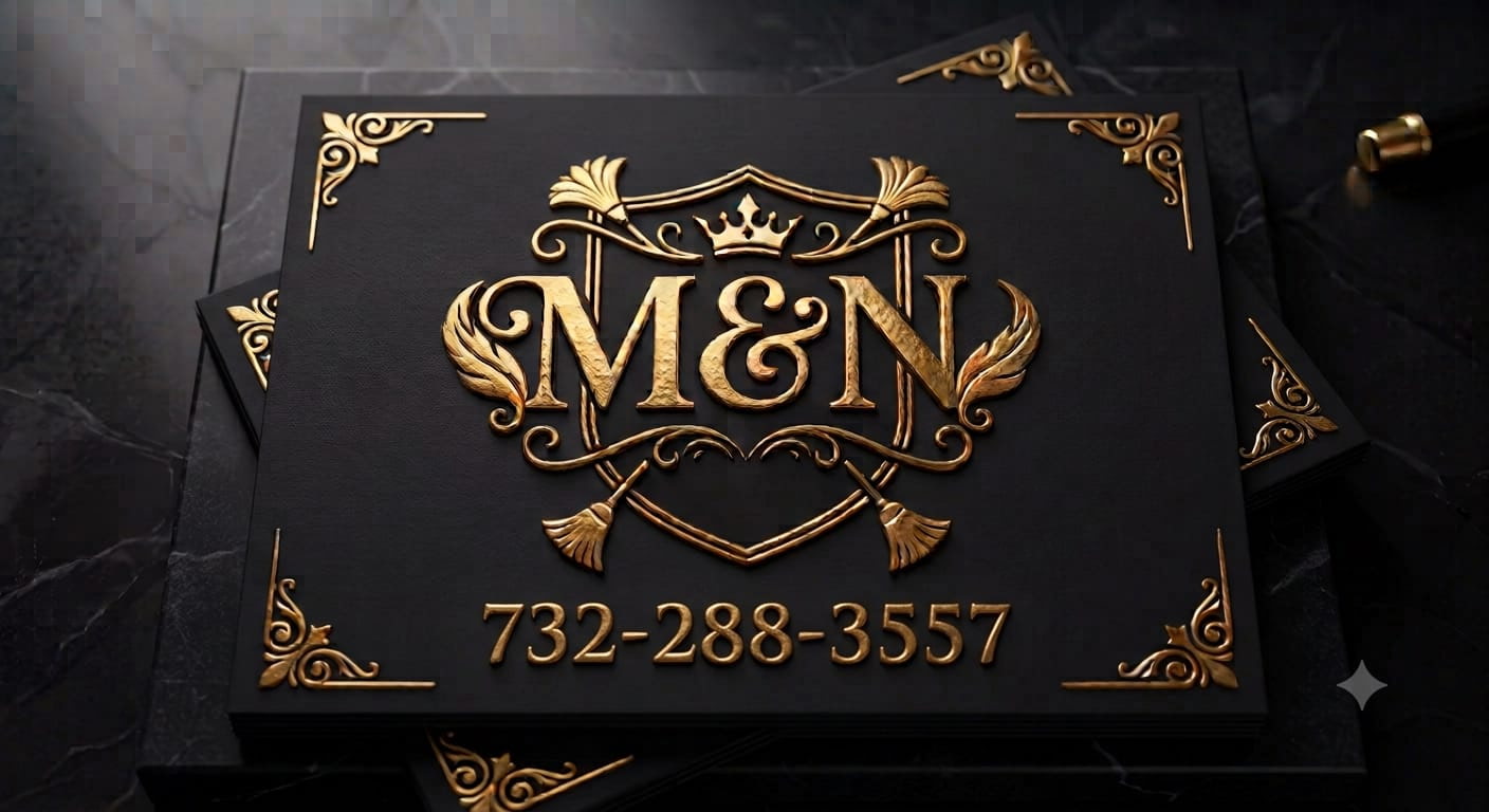 M&N gold emblem and phone number on a dark background